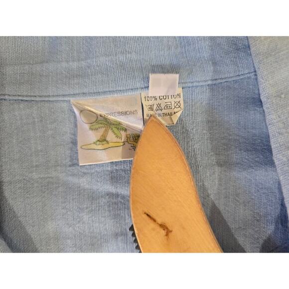 Expressions Men’s Blue Aruba Logo Embroidered Shirt Size Large 100% Cotton - Picture 6 of 7